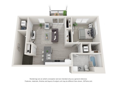 Floor plan for 1 bed, 1 bath, 766 sqft